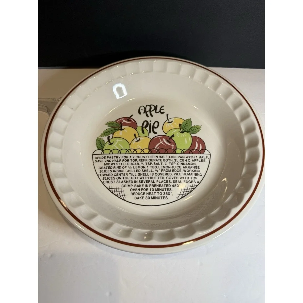 Vintage Hankook Apple Pie Recipe Ceramic Pie Plate Korea 10.5